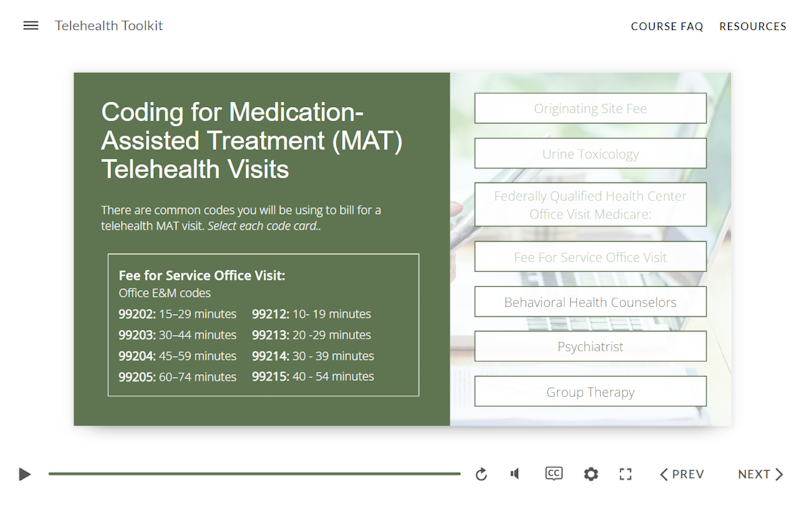 screenshot from Telehealth Toolkit for SUD and OUD Services module